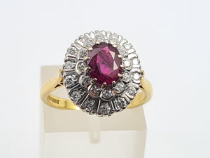 A9046: Vintage; Exceptional 18ct Gold Ruby Diamonds Double Halo Cluster- total eye candy