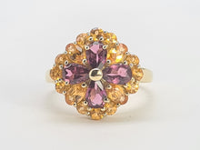 Cargar imagen en el visor de la galería, 7767: Vintage Fabulous 9ct Gold Almandine Garnets Amarillo Citrines Cocktail Ring- beautiful colour combination
