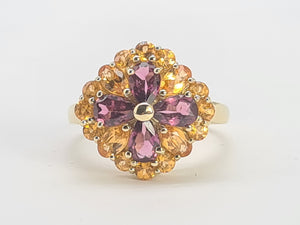 7767: Vintage Fabulous 9ct Gold Almandine Garnets Amarillo Citrines Cocktail Ring- beautiful colour combination