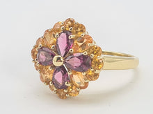 Cargar imagen en el visor de la galería, 7767: Vintage Fabulous 9ct Gold Almandine Garnets Amarillo Citrines Cocktail Ring- beautiful colour combination
