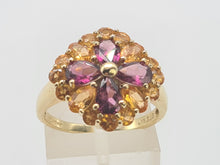 Cargar imagen en el visor de la galería, 7767: Vintage Fabulous 9ct Gold Almandine Garnets Amarillo Citrines Cocktail Ring- beautiful colour combination
