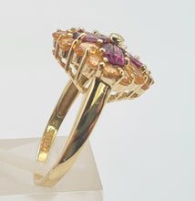 Cargar imagen en el visor de la galería, 7767: Vintage Fabulous 9ct Gold Almandine Garnets Amarillo Citrines Cocktail Ring- beautiful colour combination
