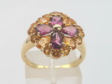 Cargar imagen en el visor de la galería, 7767: Vintage Fabulous 9ct Gold Almandine Garnets Amarillo Citrines Cocktail Ring- beautiful colour combination
