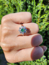 Load image into Gallery viewer, A9045: Vintage: (1978) Exceptional Diamonds Emerald Flower head Ring- absolutely exquisite
