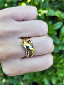 6104: Vintage: 9ct Gold Ruby Eyes Snake Ring- a substantial Gold Snake ring From 1965