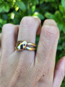 6104: Vintage: 9ct Gold Ruby Eyes Snake Ring- a substantial Gold Snake ring From 1965