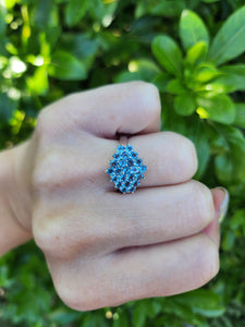 A7697: Vintage & Rare: 9ct White Gold 23 Blue Aquamarines geometric Set Cocktail Ring- a sensation