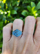 Cargar imagen en el visor de la galería, A7697: Vintage &amp; Rare: 9ct White Gold 23 Blue Aquamarines geometric Set Cocktail Ring- a sensation
