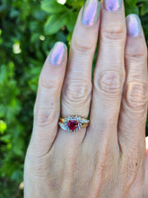 Load image into Gallery viewer, A7726: Vintage: 9ct Gold Heart Cut Ruby Diamonds Dress Ring- cute, sparkly, lovely combination
