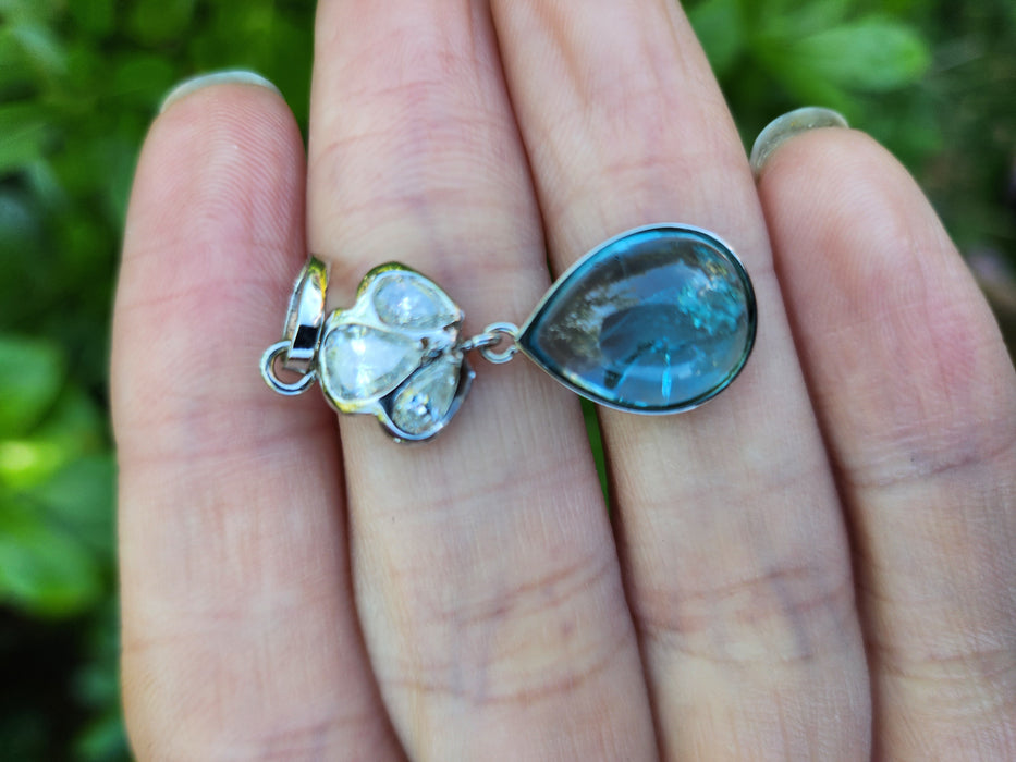 6494 Vintage: 9ct White Gold 6.01ct Aquamarine & 0.80ct Diamond Drop Pendant