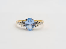 Load image into Gallery viewer, A7716: Vintage; 18ct Gold Platinum Set Blue Aquamarine Twin Diamonds Ring- old and beautiful
