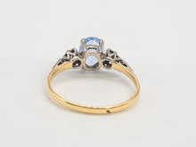 Load image into Gallery viewer, A7716: Vintage; 18ct Gold Platinum Set Blue Aquamarine Twin Diamonds Ring- old and beautiful
