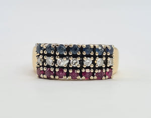 8002: Vintage; 18ct Gold Sapphires, Rubies, Diamonds Precious Gemstones Ring - Striking eye candy,