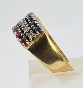 8002: Vintage; 18ct Gold Sapphires, Rubies, Diamonds Precious Gemstones Ring - Striking eye candy,