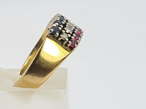 8002: Vintage; 18ct Gold Sapphires, Rubies, Diamonds Precious Gemstones Ring - Striking eye candy,