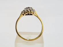 Load image into Gallery viewer, A8015: Vintage (1962) 18ct Gold Almandine Garnet 12 Round Cut Diamonds Daisy Ring- 62 years old and looking great
