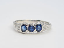 Load image into Gallery viewer, A7746: Vintage: 18ct White Gold Cornflower Blues Sapphires Diamonds Dress Ring- crisp, clean, sparkling
