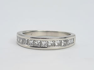 9049: Vintage: Platinum 12 Princess Cut Diamonds (1ct) Channel Set Stacker/Half Eternity Ring - Superb condition- Crisp, clean, eye candy