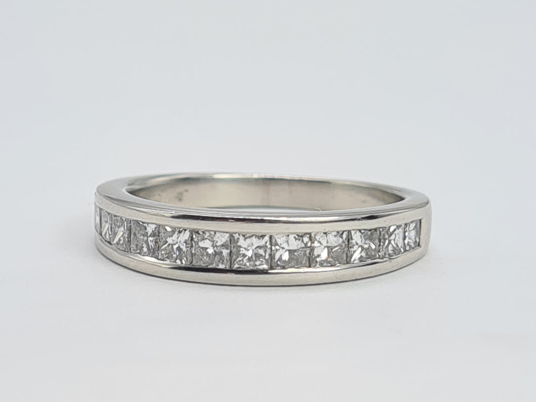 9049: Vintage: Platinum 12 Princess Cut Diamonds (1ct) Channel Set Stacker/Half Eternity Ring - Superb condition- Crisp, clean, eye candy