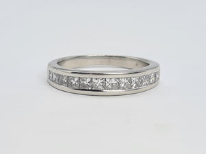 9049: Vintage: Platinum 12 Princess Cut Diamonds (1ct) Channel Set Stacker/Half Eternity Ring - Superb condition- Crisp, clean, eye candy