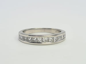 9049: Vintage: Platinum 12 Princess Cut Diamonds (1ct) Channel Set Stacker/Half Eternity Ring - Superb condition- Crisp, clean, eye candy