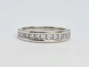 9049: Vintage: Platinum 12 Princess Cut Diamonds (1ct) Channel Set Stacker/Half Eternity Ring - Superb condition- Crisp, clean, eye candy