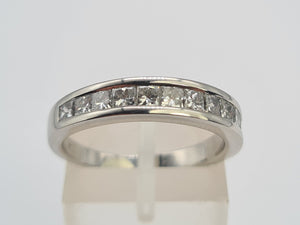 9049: Vintage: Platinum 12 Princess Cut Diamonds (1ct) Channel Set Stacker/Half Eternity Ring - Superb condition- Crisp, clean, eye candy