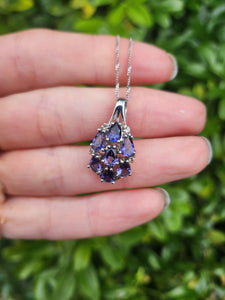 A7600 Vintage: Large 9ct White Gold Iolite & Topaz Pendant with necklace- lovely combination