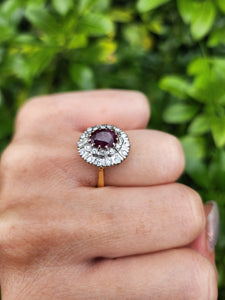 A9046: Vintage; Exceptional 18ct Gold Ruby Diamonds Double Halo Cluster- total eye candy