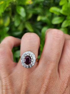 A9046: Vintage; Exceptional 18ct Gold Ruby Diamonds Double Halo Cluster- total eye candy