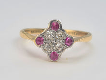 Load image into Gallery viewer, 6220 Vintage: 9ct Gold Platinum Set Rubies Diamonds Geometric Set Ring
