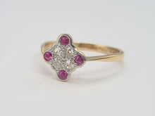 Load image into Gallery viewer, 6220 Vintage: 9ct Gold Platinum Set Rubies Diamonds Geometric Set Ring
