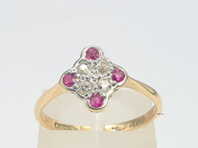 Load image into Gallery viewer, 6220 Vintage: 9ct Gold Platinum Set Rubies Diamonds Geometric Set Ring
