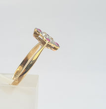 Load image into Gallery viewer, 6220 Vintage: 9ct Gold Platinum Set Rubies Diamonds Geometric Set Ring
