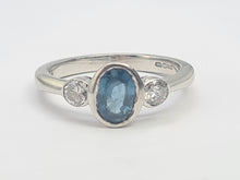 Load image into Gallery viewer, A8003- Vintage: 18ct White Gold Ceylon Blue Sapphire Diamonds Ring- &quot;three stone straight&quot; classic design, gorgeous stones
