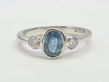 Load image into Gallery viewer, A8003- Vintage: 18ct White Gold Ceylon Blue Sapphire Diamonds Ring- &quot;three stone straight&quot; classic design, gorgeous stones
