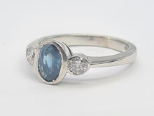 Load image into Gallery viewer, A8003- Vintage: 18ct White Gold Ceylon Blue Sapphire Diamonds Ring- &quot;three stone straight&quot; classic design, gorgeous stones
