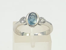 Load image into Gallery viewer, A8003- Vintage: 18ct White Gold Ceylon Blue Sapphire Diamonds Ring- &quot;three stone straight&quot; classic design, gorgeous stones
