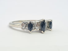 Load image into Gallery viewer, A8005: Vintage: 18ct White Gold Marquise Cut Blue Sapphires 16 Diamonds Dress/Stacker Ring- lovely symmetry
