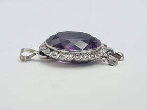 A9031: Antique : Edwardian 14ct Gold Amethyst Rose Cut Diamonds Pendant- Exceptional