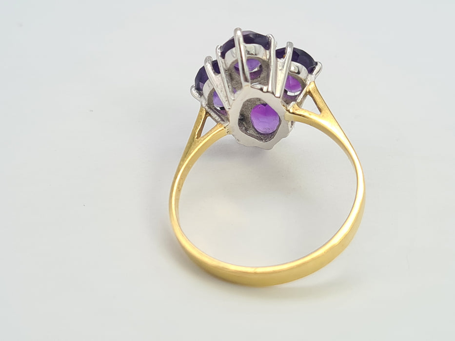 6176 Vintage: 18ct Gold Rich Purple Amethyst Full Cut Diamond Harlequin  Ring