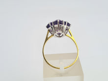 Load image into Gallery viewer, A9073: Vintage: 18ct Gold Rich Purple Amethyst Full Cut Diamond Geometric Set Ring- Exquisite
