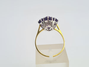 A9073: Vintage: 18ct Gold Rich Purple Amethyst Full Cut Diamond Geometric Set Ring- Exquisite