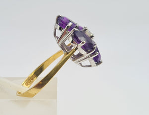 A9073: Vintage: 18ct Gold Rich Purple Amethyst Full Cut Diamond Geometric Set Ring- Exquisite