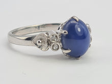 Load image into Gallery viewer, A9077: Vintage Rare 18ct White Gold Cabochon Cut Blue Star Sapphire Diamond Accents- crisp, clean, eye candy
