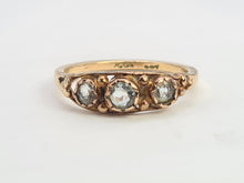 Load image into Gallery viewer, A8061: Antique, 9ct Gold Boat Shaped Aquamarines Trilogy Ring- ancient..would work well as stacker
