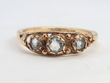 Load image into Gallery viewer, A8061: Antique, 9ct Gold Boat Shaped Aquamarines Trilogy Ring- ancient..would work well as stacker
