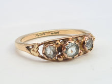 Load image into Gallery viewer, A8061: Antique, 9ct Gold Boat Shaped Aquamarines Trilogy Ring- ancient..would work well as stacker
