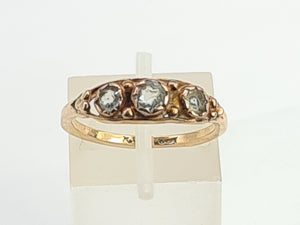 A8061: Antique, 9ct Gold Boat Shaped Aquamarines Trilogy Ring- ancient..would work well as stacker