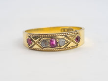 Load image into Gallery viewer, A8068: Antique: (1919) 15ct Gold Rubies Diamonds Band- 105 Years old. Incredible condition, Hallmarked in 1919
